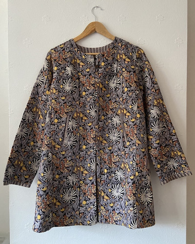 The Shop India Quilted Longer Jacket Indian Block Print Floral Size M UK 12 14 - Picture 1 of 10