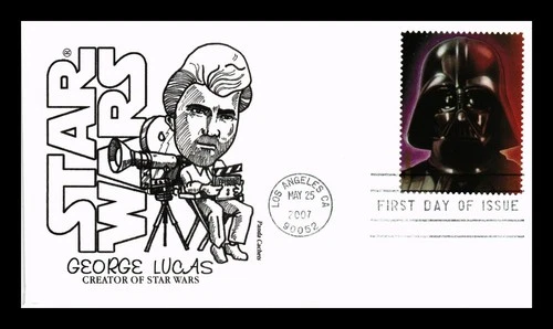 DR JIM STAMPS US COVER STAR WARS DARTH VADER FDC PANDA THERMOGRAPHED CACHET