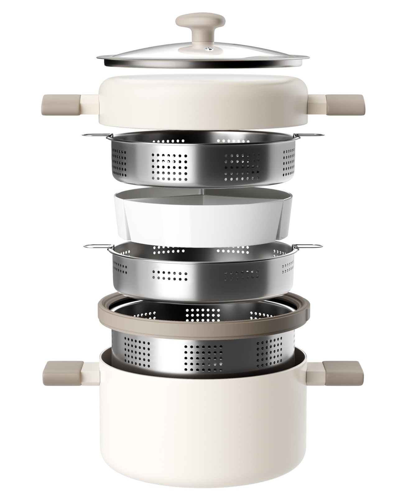 Ceramic Nonstick Pots and Pans Set with Stainless Steel Steamer Stockpot-image