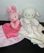 Pink Textured Sleeping Lamb  Bunny Lovey Plush Baby Security Blankets