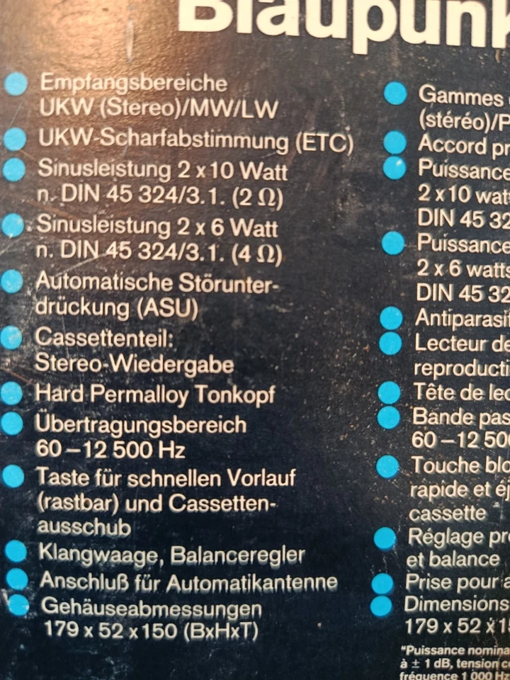 Meran 24 Blaupunkt Autoradio Kassetten  Oldtimer Ovp Sammlerstück Nie eingebaut - Bild 2 von 4