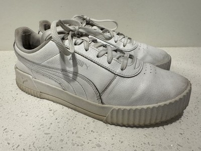 PUMA Carina White Silver Womens 11 EU 42.5 Leather Sneakers Used