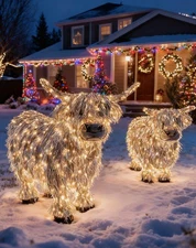 3D Cow Christmas-Highland Cows Outdoor Christmas Decor, LED Light Highland Cow