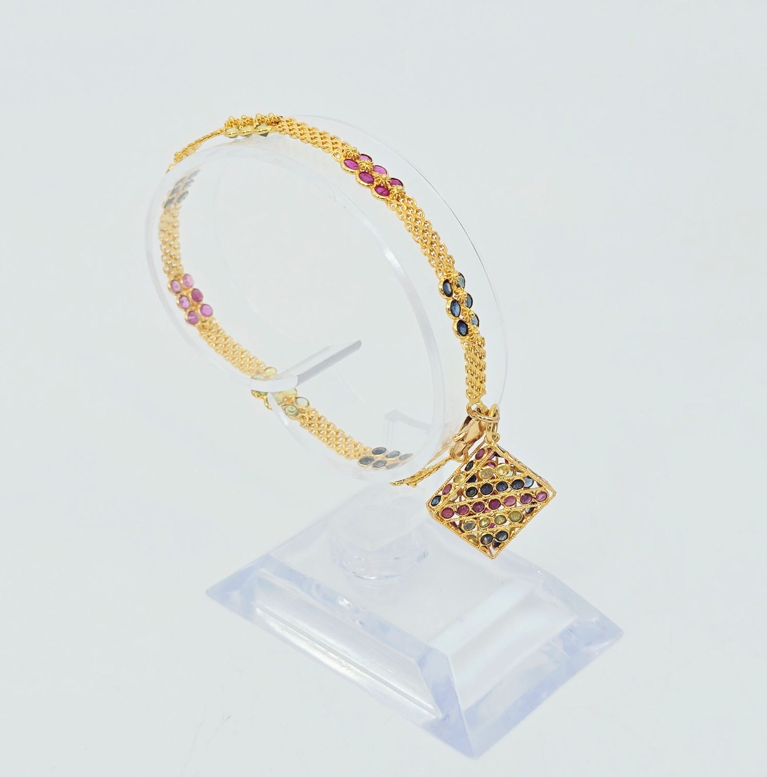 Unique 20K Solid Yellow Gold Multi Colored Gemsto… - image 3