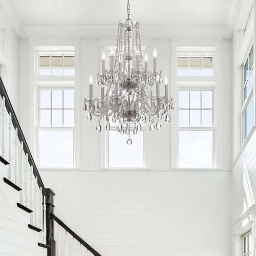 Traditional Crystal 26"W Polished Chrome 12-Light Chandelier - Picture 6 of 7