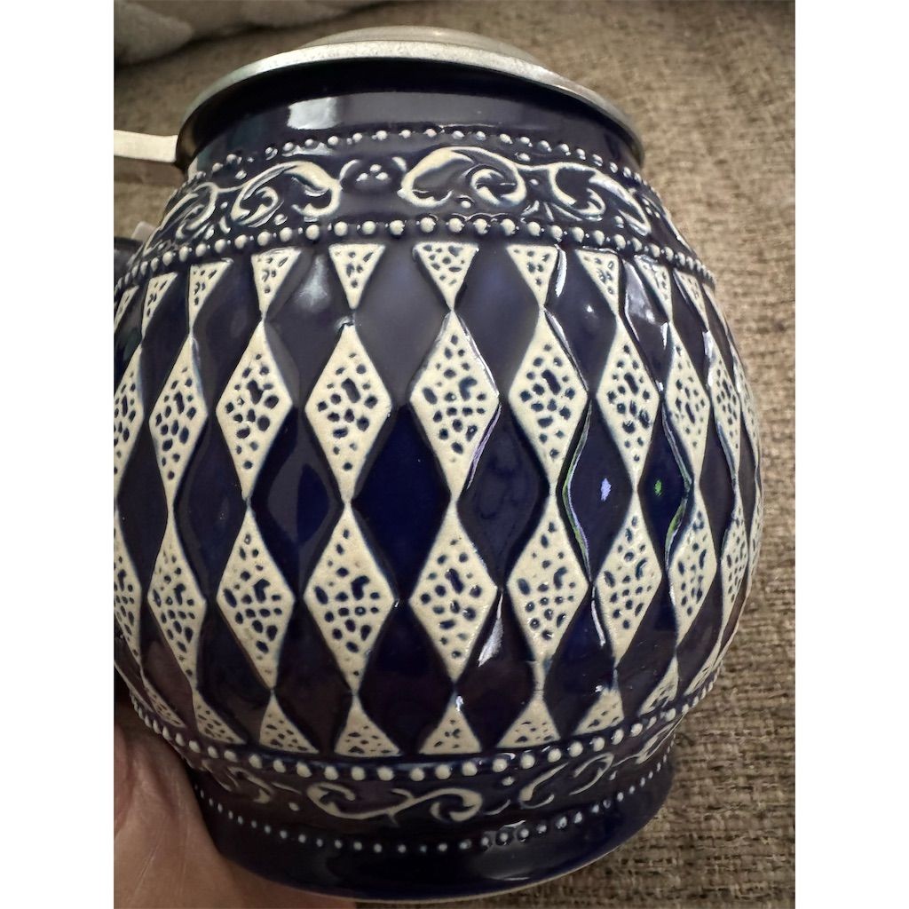 Authentic Gerz German Beer Stein Cobalt Blue Diamond Pattern