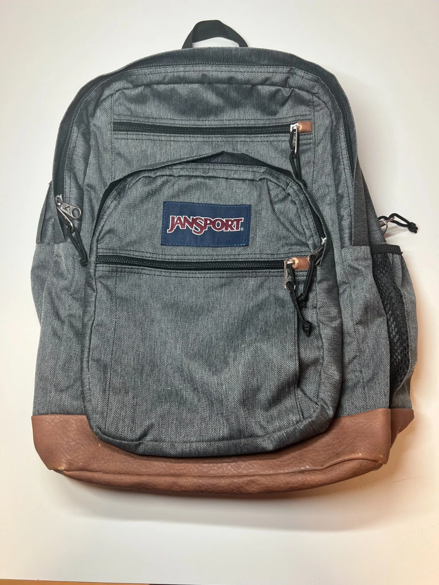 JANSPORT Gray Canvas Backpack with faux leather brown bottom. JanSport Right Pack Expressions Backpack - Shoplifestyle main image 4