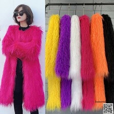 Long Women Shaggy Faux Fur Coat Winter Warm Jacket Fluffy Cardigan Outwear