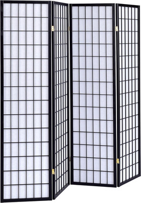 Roberto 70-Inch Solid Wood 4-Panel Folding Shoji Screen - Black & White