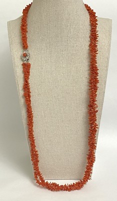 Salmon Colored Angel Skin Coral Short Branches Beaded Necklace Silver Clasp 30''