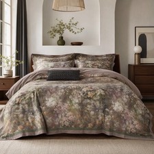 NEW Anthropologie Blush Pink Silk Floral Boho Cotton Queen Bedding Duvet Set