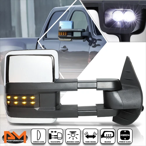 For 07-14 Silverado/Sierra Power+Heat Chrome Towing Mirror+Smoked LED Lamp Right
