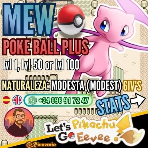 Mew from Poke Ball Plus 6Ivs for Pokemon Let ́s Go Pikachu & Eevee ?⚡?