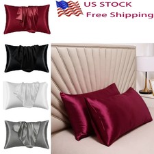 Satin Pillowcase Set of 2 for Hair Skin Silk Pillow Case Standard Queen King New