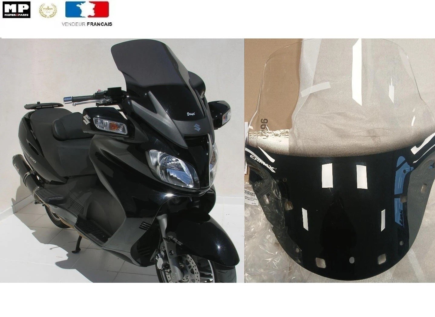 Pare-brise Ermax 63 cm finition haut de gamme neutre clair pour Suzuki Burgman 650