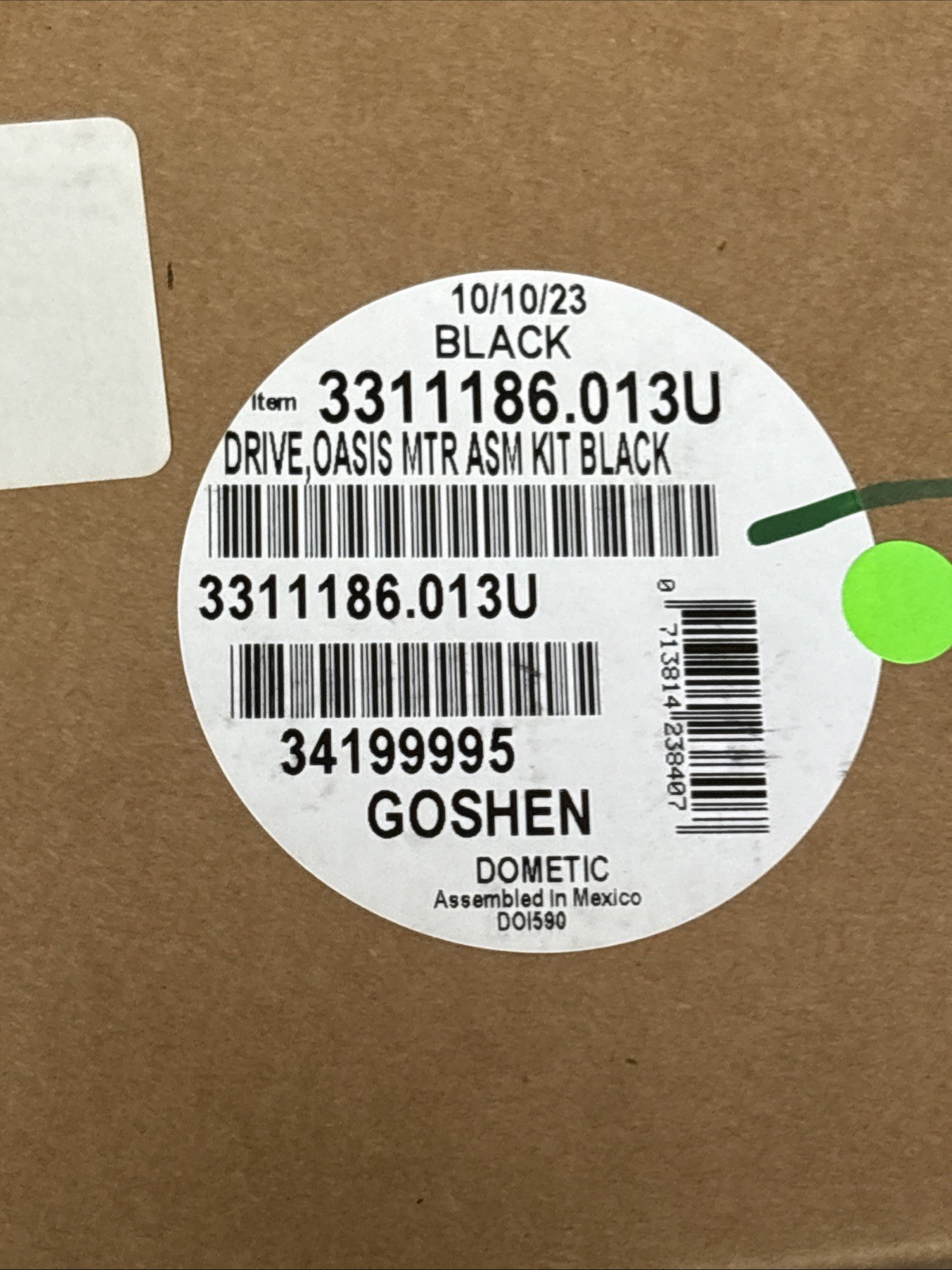 Dometic 3311186.013U Oasis Door Awning Replacement Drive Assembly Black NOB