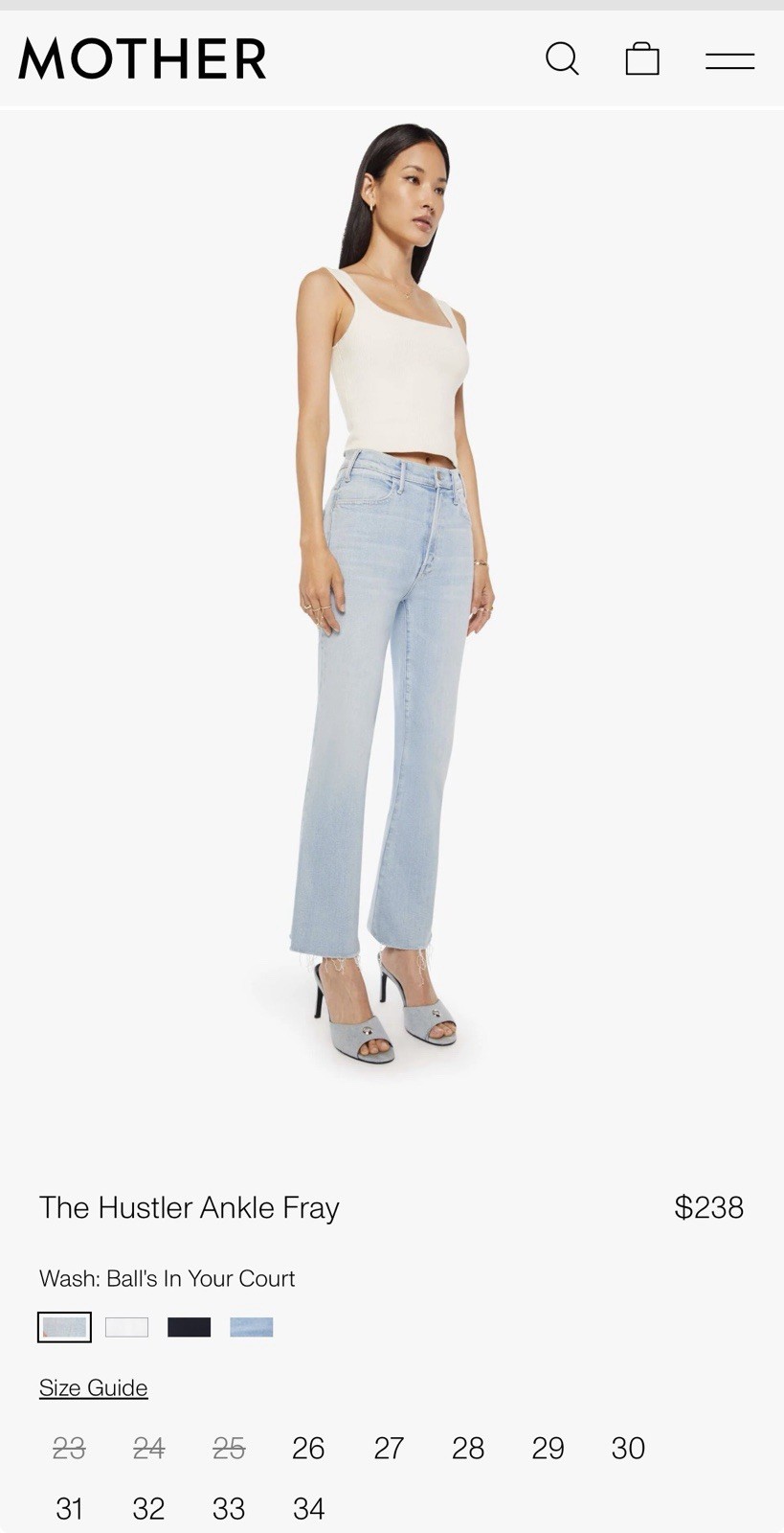 MOTHER jeans The Hustler Ankle Fray, Sz 30, NWT, $238+
