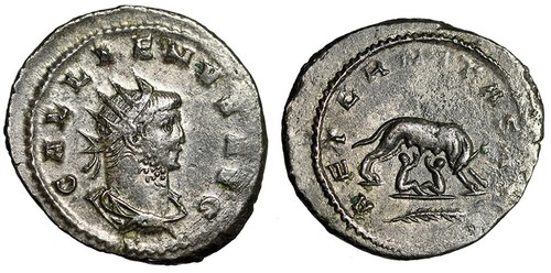 Gallienus Billon Antoninianus "She Wolf Suckling Romulus & Remus" - Picture 3 of 5