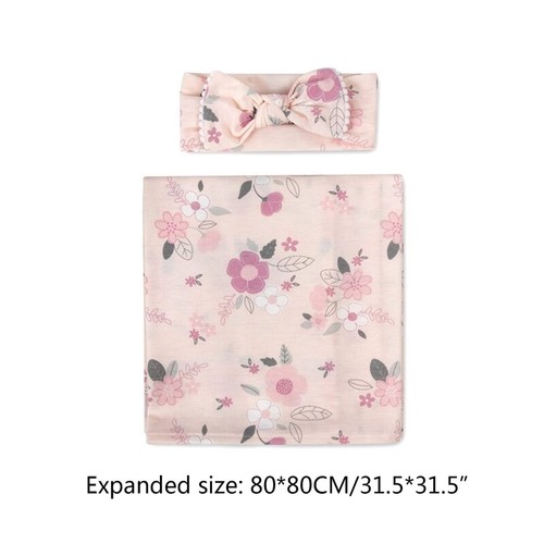 2pcs Newborn Baby Cute Floral Animal Swaddle Wrap Receiving Blanket with Hat Set - Afbeelding 8 van 26