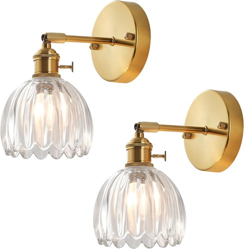 2 BinoBro Plug in Hardwired Wall Sconces, Tulip Crystal Glass Sconce Gold NOB - Picture 5 of 6