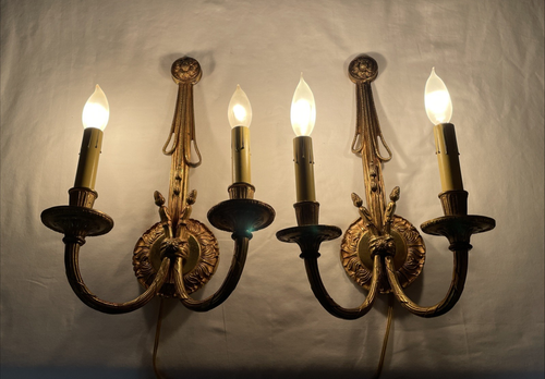 REWIRED Pair Antique Vtg Wall Sconces Spanish French Deco Victorian French Brass - Picture 24 of 24