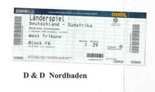 Ticket / Eintrittskarte   2009    Länderspiel    Deutschland - Südafrika