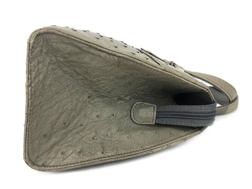 Ostrich Skin Leather Mini Hand Bag Tote Bag Purse Gray Used Good Vintage Women's - Picture 7 of 20
