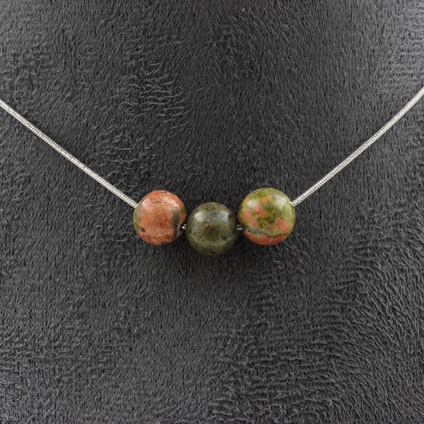 Halskette 3 Perlen Unakit 8 Mm Edelstahlkette Halskette Frauen, MäNner-image