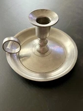 Vintage STIEFF Pewter Candle Holder 4"H Plate 5.5"D Finger Ring CW87