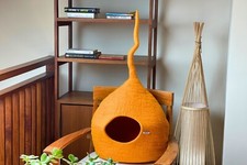 50cm Cat Cave In Orange Natural Wool Made Soft And Warm Cat Cocoon