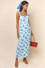 RIXO London Cecile Ruffled Linen Blend Midi Floral Print Day Dress Size XL