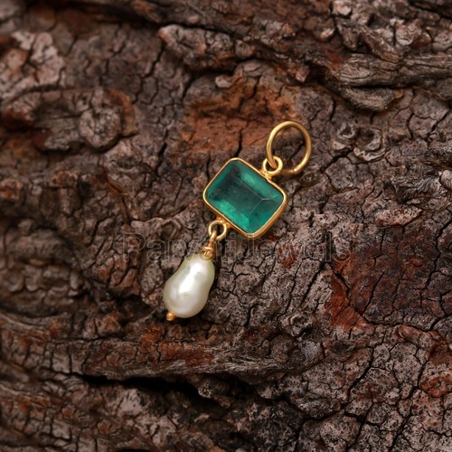 Solid 18k Gold Natural Emerald Pearl Gift For Partywear Women Charms Pendant - 第 2/9 張圖片