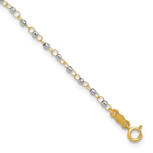 14K Two-tone Circle Chain with Mirror Beads 9in Plus 1in Ext. Anklet ANK263 - Picture 1 of 7