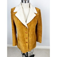 Eastwood Ranch Suede Shearling Western Yoke Longline Jacket Sz S Usa Made