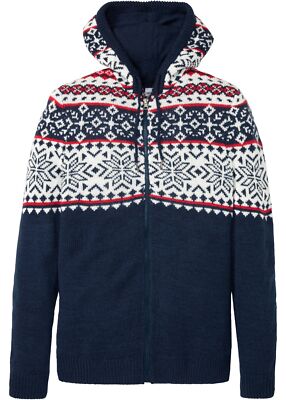 Norweger Strickjacke mit Kapuze 44/46 (S) Dunkelblau Herren