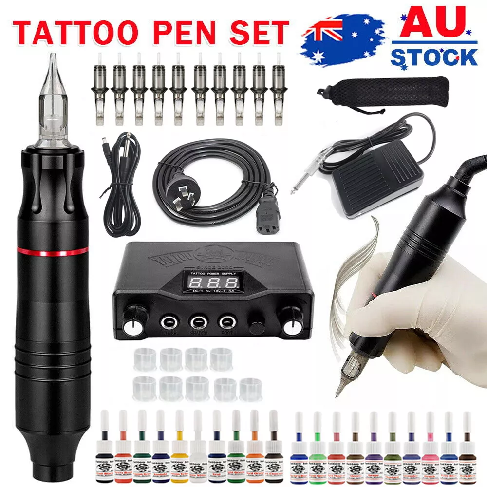 Tattoo Gun Kit Machine Motor Rotary Pen Cartridges Needle Set AU Plug