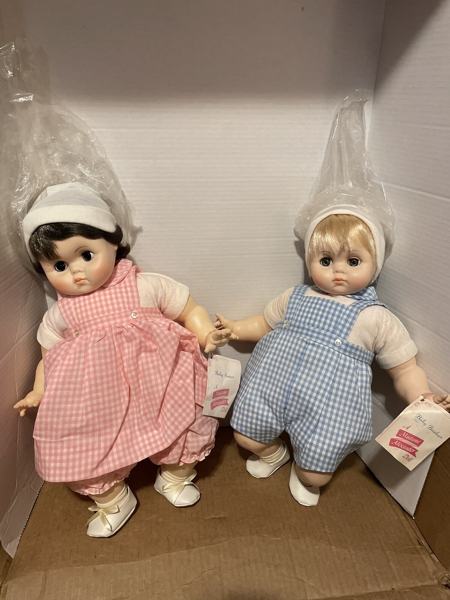 2 1970s Vintage Madame Alexander Baby Sister & Brother Dolls Brand