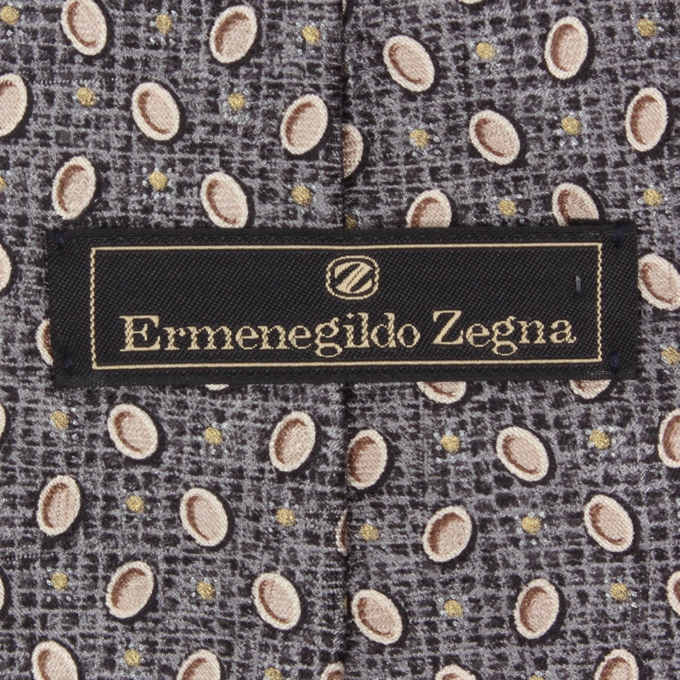 Corbata ERMENEGILDO ZEGNA Era Espacial Forma de Huevo Patrón Gris Diseñador Para Hombres Cuello de Seda Foto 4 de 4