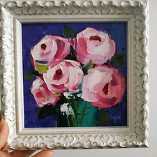 Flower Painting Original Artwork Floral Art Impasto Oil Painting 3D Art 6x6"