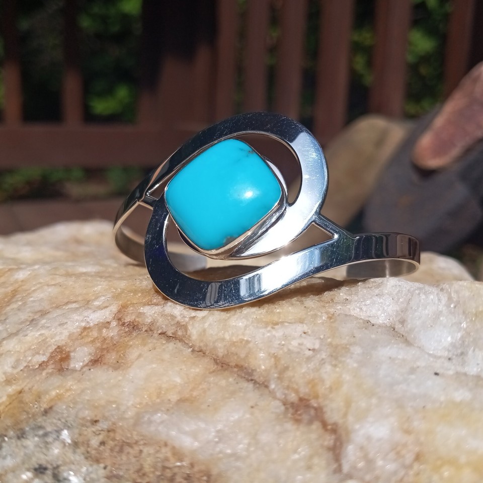 Square Swirl Jay King Sterling Silver Turquoise Inlay Cuff Bracelet