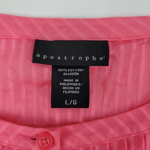 Apostrophe Womens Large Pink Pleated Ruffles Stripes Cotton Button Front Blouse - Picture 7 of 7