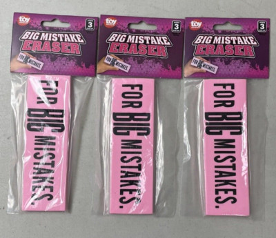 The Big Eraser For Big Mistakes Lot of 3 Jumbo Eraser Gag Gift School & Office