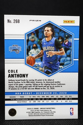2020-21 NBA Mosaic Cole Anthony NBA ROOKIE Debut Gold Wave Prizm