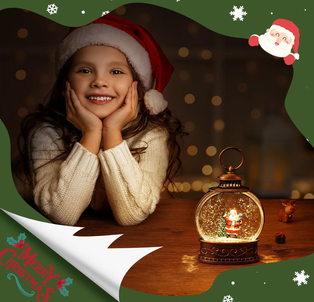 christmas snow globe,Christmas Snow Globe Lantern with Rotating Glitter