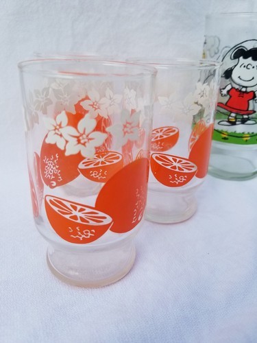 Vintage 3 Orangenblüten Mid Century OJ Saft Wasser Becher Bargeschirr Barglas - Bild 2 von 3