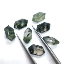  WHOLESALE NATURAL MOSS AGATE FACETED LONG HEXAGON SHAPE LOOSE GEMSTONE
