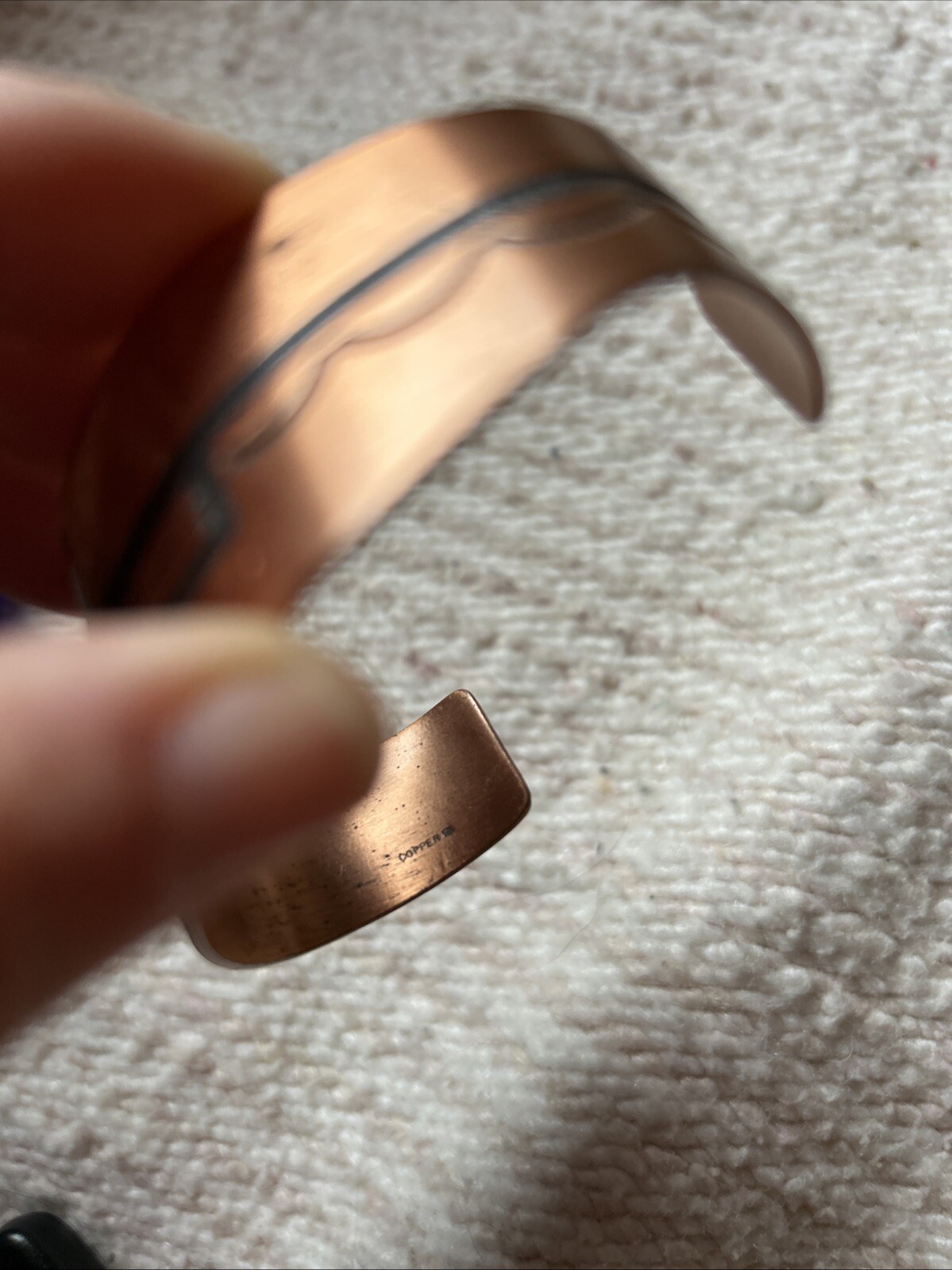 Vintage Solid Copper Signed Bracelet Native Desig… - image 6