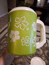 Vintage Jumbo Travel Mug 34 oz. Thermo-Serv Super Insulated Hibiscus