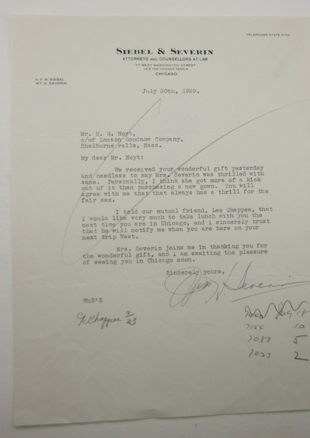 1929 Lamson Goodnow Siebel Severin Chicago IL Attorneys at Law Ephemera L956K