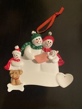 Personalized Snowman Family of 4 w/ Baby and Dog Christmas Ornament
